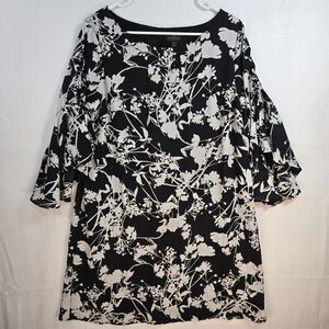 Worthington Womens Dress Black White Floral Lace Up Flutter Sleeve Flowy Large